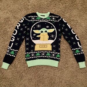 Star Wars Baby Yoda (Grogu) Navy Blue and Green Sweater